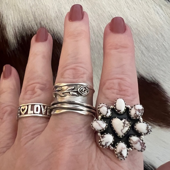 ❤️ Wild Horse Jasper Navajo Cluster Ring w Heart Center Adjustable Ring 9.1 Gm - Picture 4 of 14